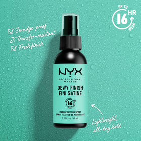 NYX PROFESSIONAL MAKEUP spray in hand illustrating easy application and portability