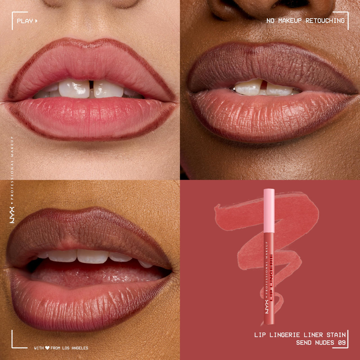 NYX PROFESSIONAL MAKEUP texture swatches on arm showing rosewood shade and smooth finish benefit: color preview