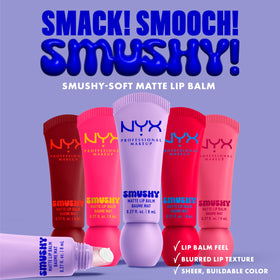 NYX Smushy Matte shade swatch on arm displaying light dusty rose and buildable color benefit