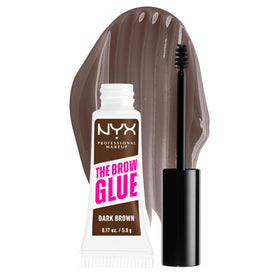 NYX PROFESSIONAL MAKEUP front packaging showing Dark Brown gel and branding benefit: clear hold
