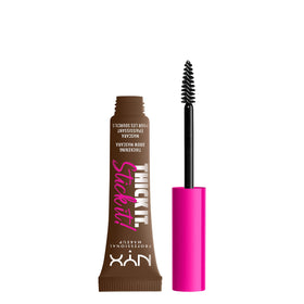 NYX PROFESSIONAL MAKEUP front packaging of Thick It Stick It Brunette showing tube benefits