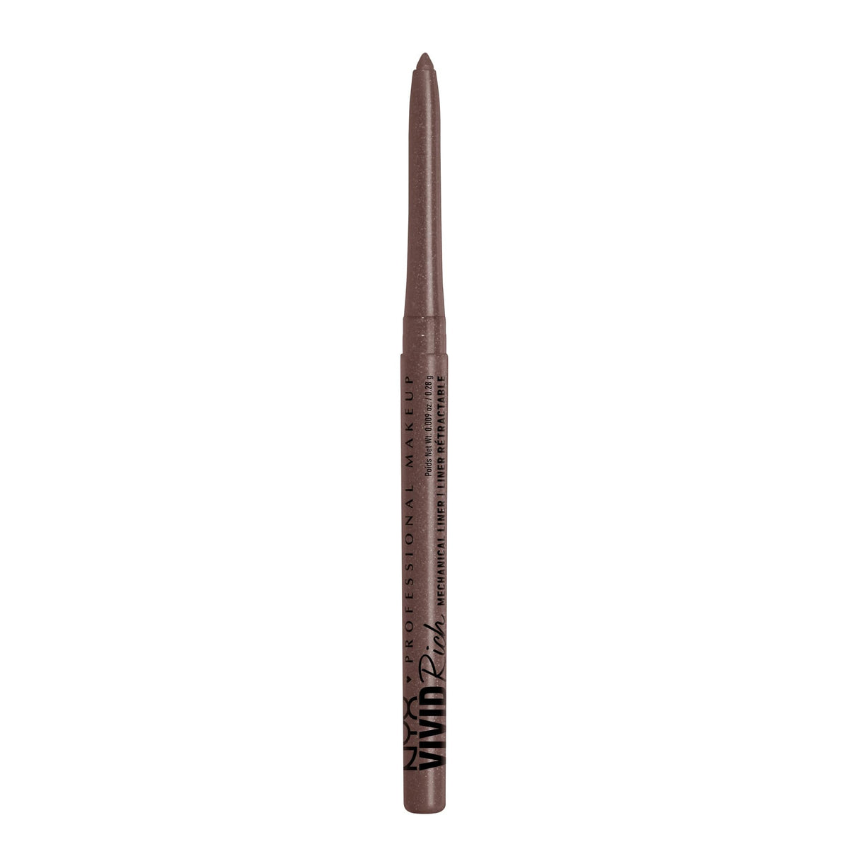 NYX Professional Makeup front packaging showing slate grey retractable pencil benefit: travel-ready