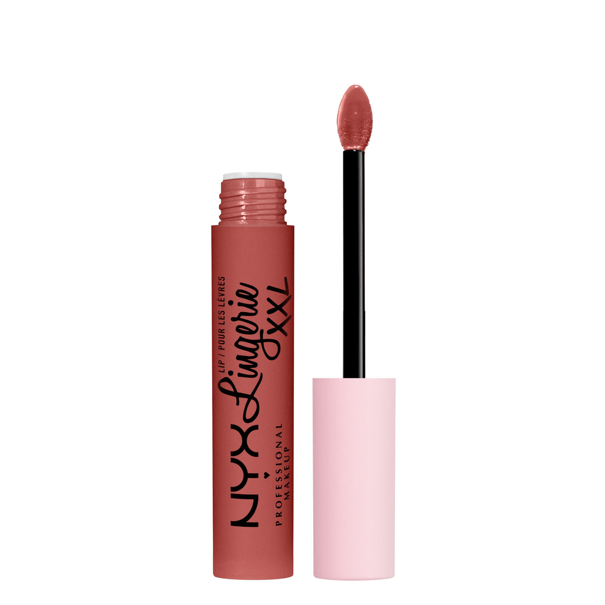 NYX PROFESSIONAL MAKEUP front packaging showing Warm Up red-rose shade benefit lasting color