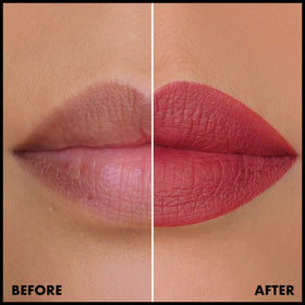 NYX PROFESSIONAL MAKEUP side-by-side lip stain comparison showing buildable color benefit