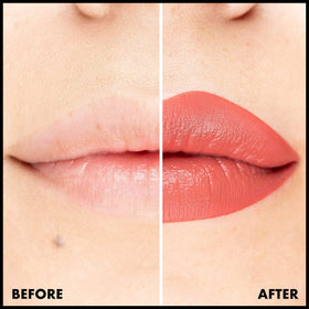 NYX PROFESSIONAL MAKEUP model closeup wearing Warm Up showing sculpted fuller-lip benefit