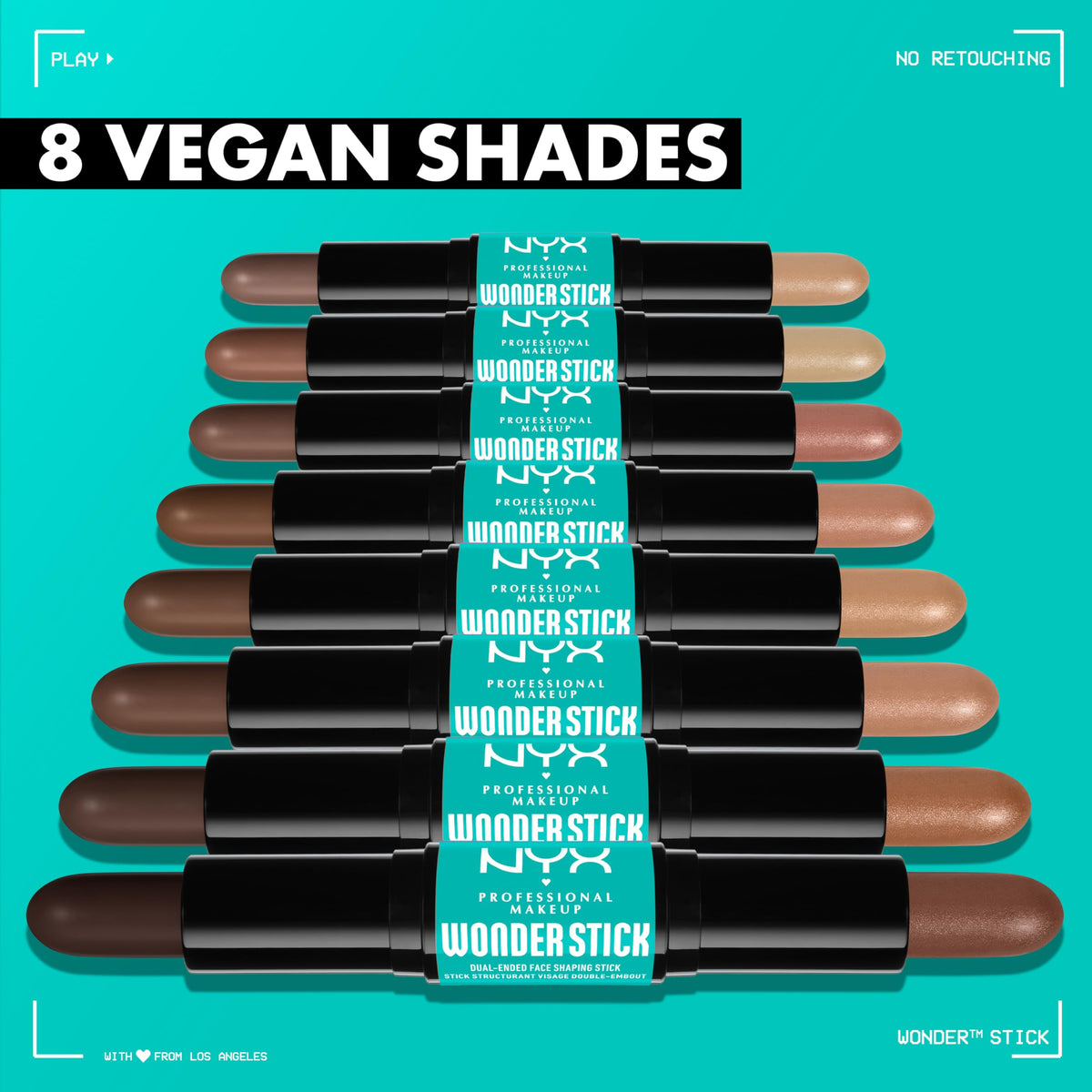 NYX Wonder Stick swatches side-by-side showing buildable pigmentation