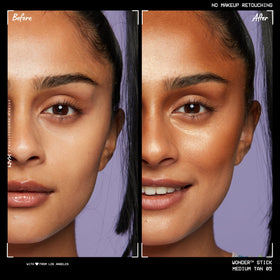 NYX Wonder Stick highlight swatch on arm demonstrating luminous brightening without harsh lines