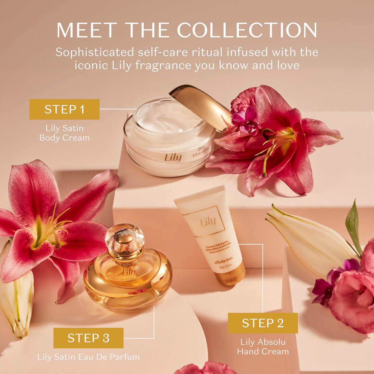 O BOTICARIO label detail showing brand and scent benefit: authentic Lily fragrance