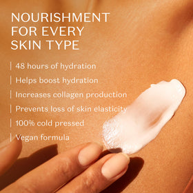 O BOTICARIO lotion texture close-up showing silky finish for fast absorption benefit