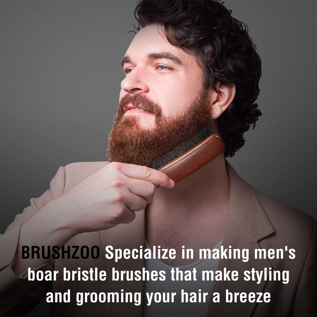 O BRUSHZOO grooming a beard to distribute oil and soften facial hair