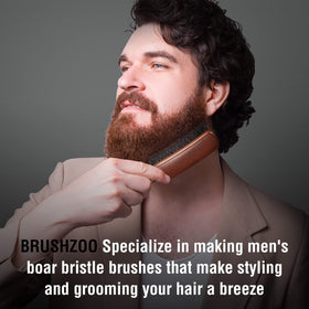 O BRUSHZOO grooming a beard to distribute oil and soften facial hair