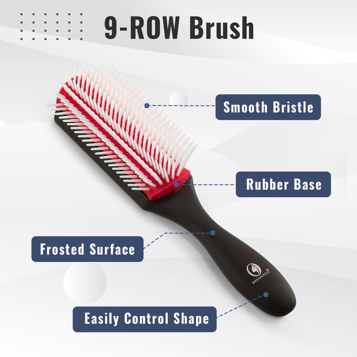 O BRUSHZOO detangler brush bristles close-up showing flexible arms for gentler detangling