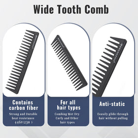 O BRUSHZOO wide-tooth comb on surface showing carbon fiber strength and anti-static benefit