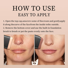 O'CHEAL lifestyle shot applying stick in mirror for quick on-the-go touchups