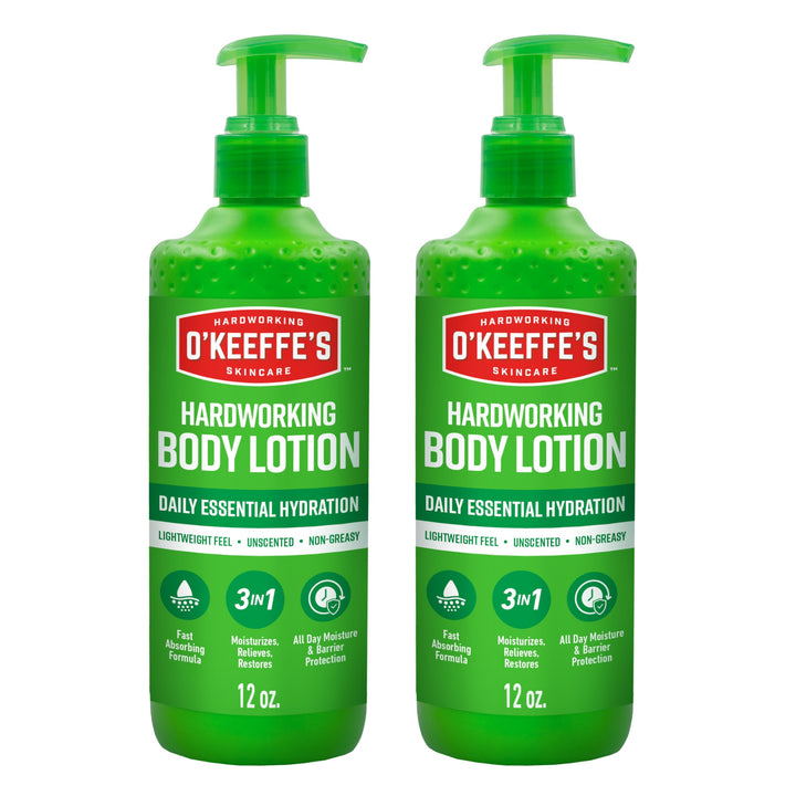 O'Keeffe's front packaging showing pump bottle and label for clear identification and easy use