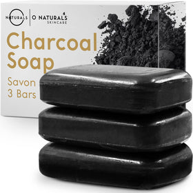 O NATURALS front packaging showing three charcoal soap bars and natural gift look
