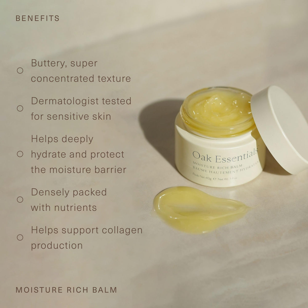 Oak Essentials balm melting in hands to demonstrate easy application benefit