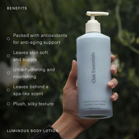 Oak Essentials creamy lotion texture close-up showing fast absorption benefit
