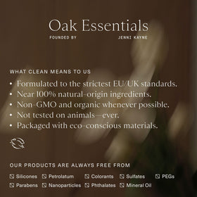 Oak Essentials packaging and box highlighting clean-brand presentation benefit