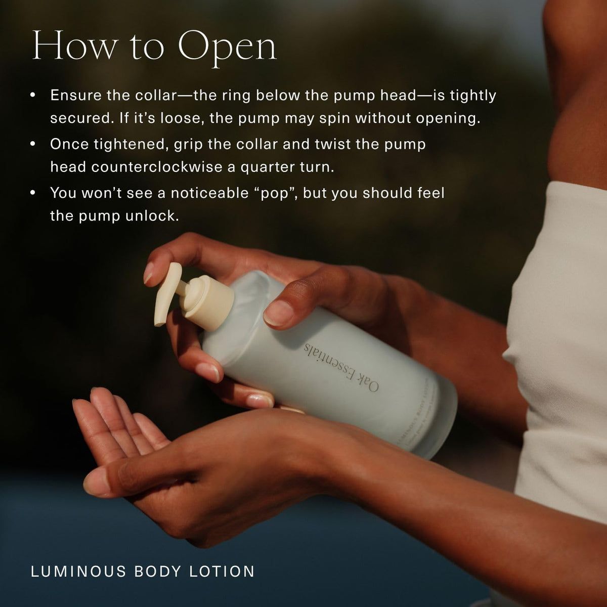 Oak Essentials bottle in hand showing 10.1 fl oz size and real-world scale benefit