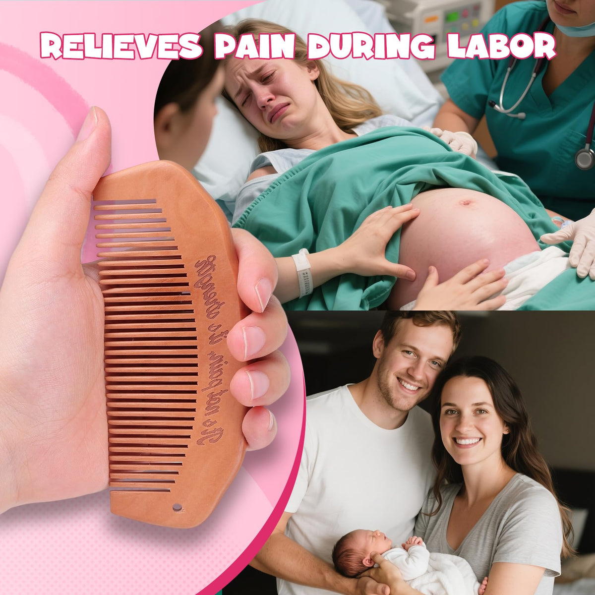 OAKDOLCHE comb and roller held in hand for scale, portable labor tools for moms