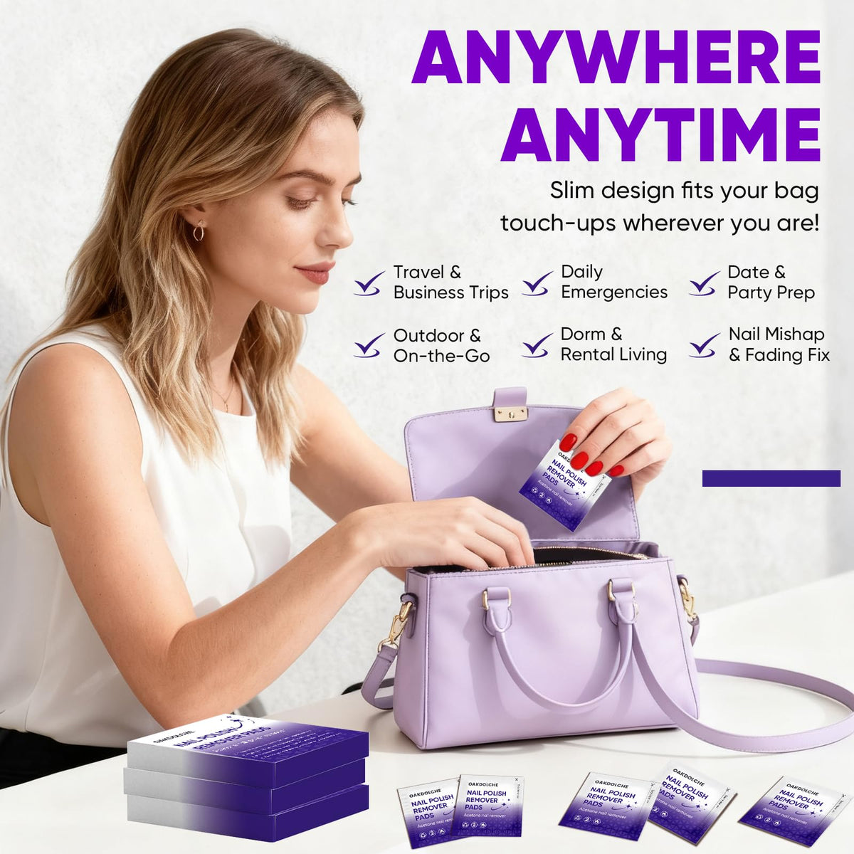 OAKDOLCHE pad removing gel polish from nail illustrating fast, effective removal