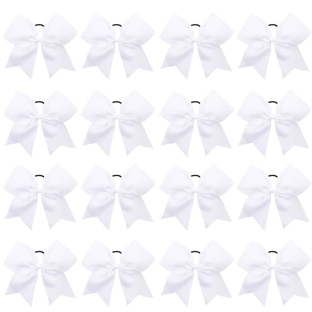 OAOLEER front view of 16 white cheer bows showcasing uniform team-ready packaging and visibility