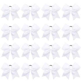 OAOLEER front view of 16 white cheer bows showcasing uniform team-ready packaging and visibility
