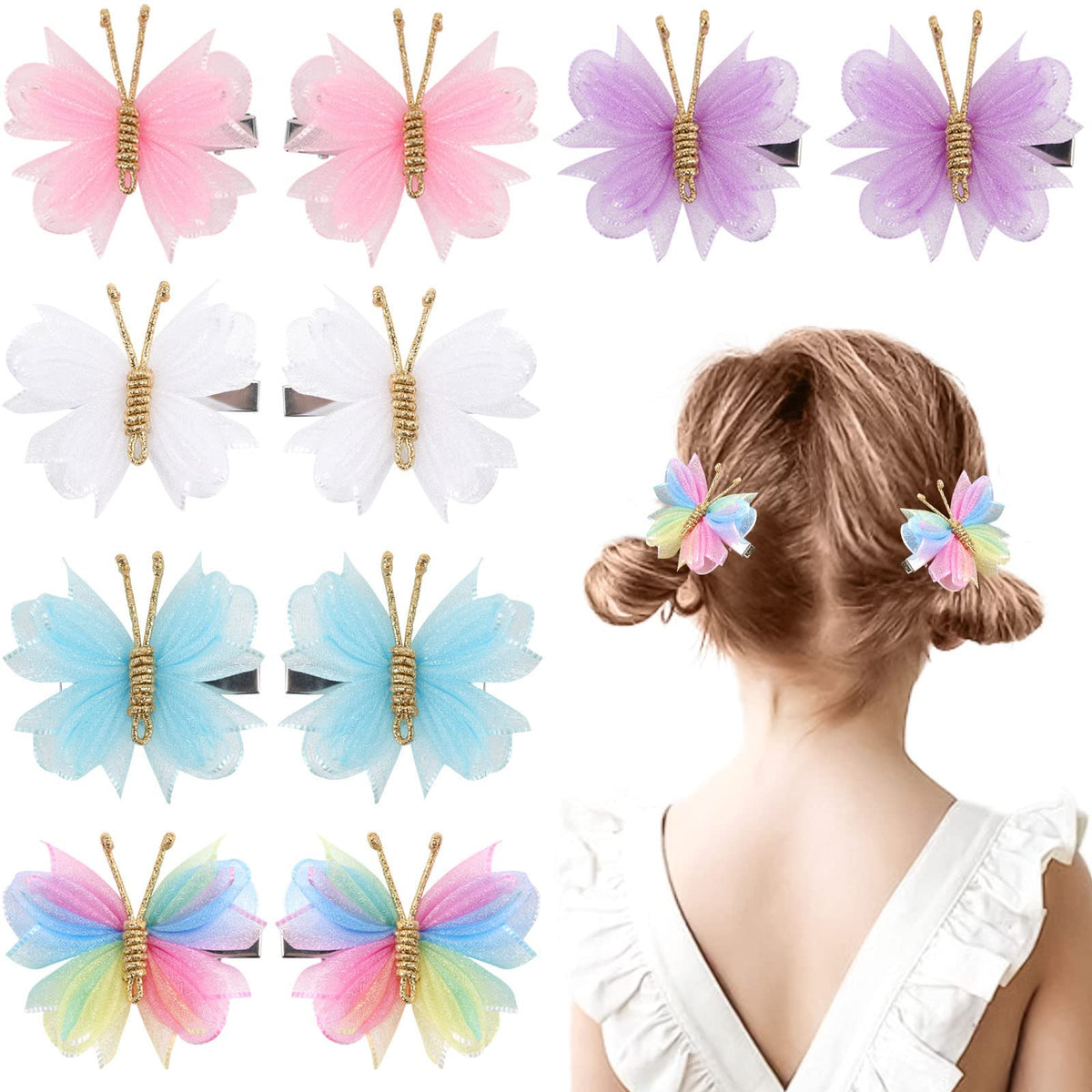 OAOLEER front packaging showing 10 colorful butterfly clips for easy selection