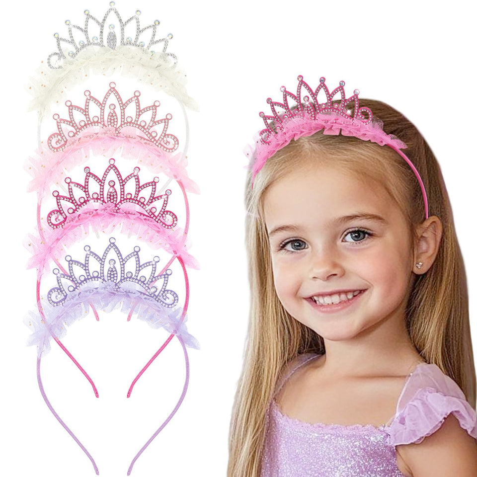 OAOLEER front view of four crown headbands showing colors and sparkle, ideal for parties