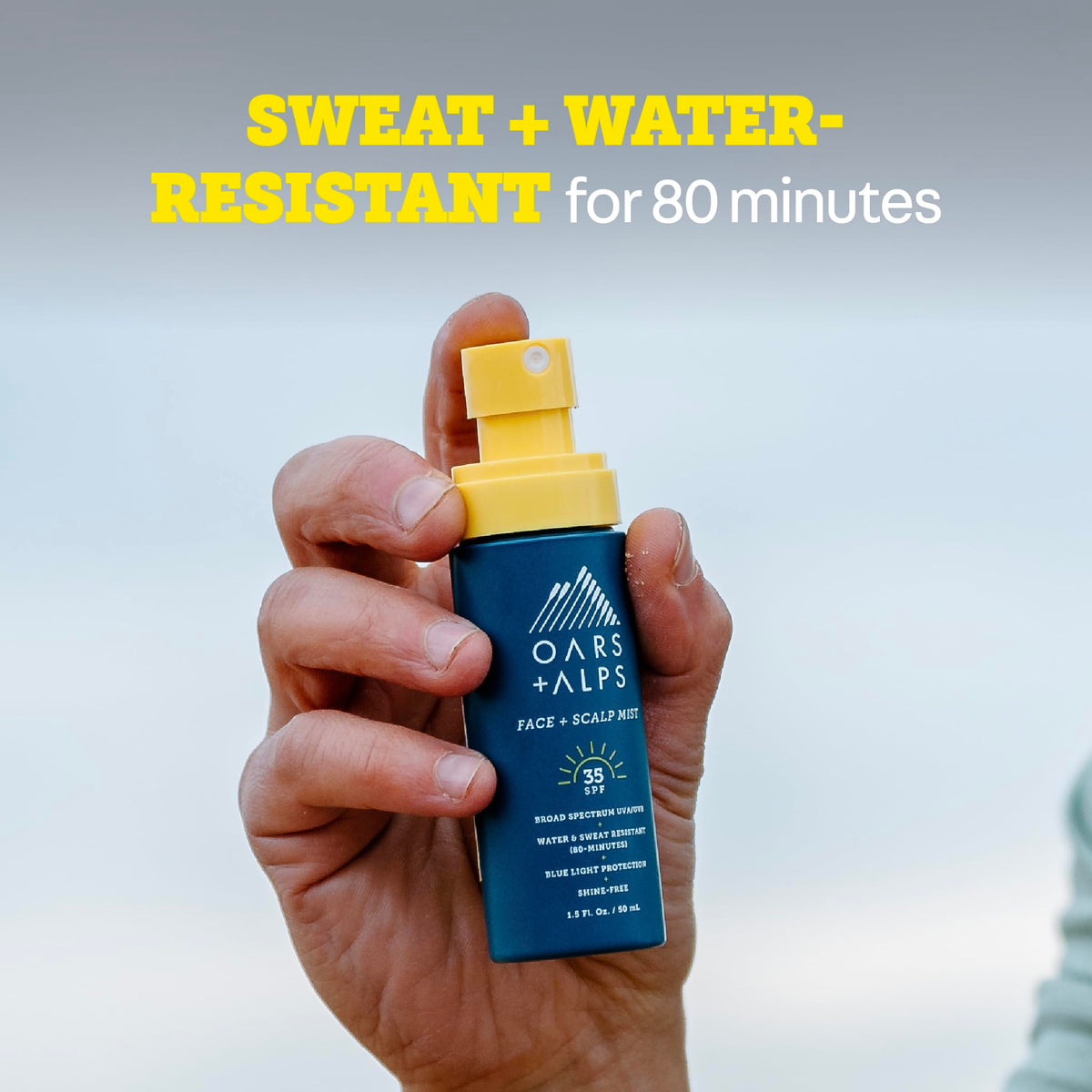 Oars + Alps being applied to hairline and scalp for easy sun protection