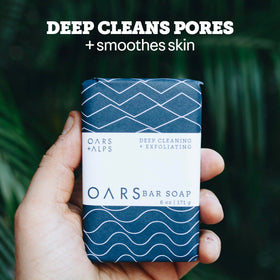 Oars + Alps close-up of bar texture with volcanic sand for gentle exfoliation