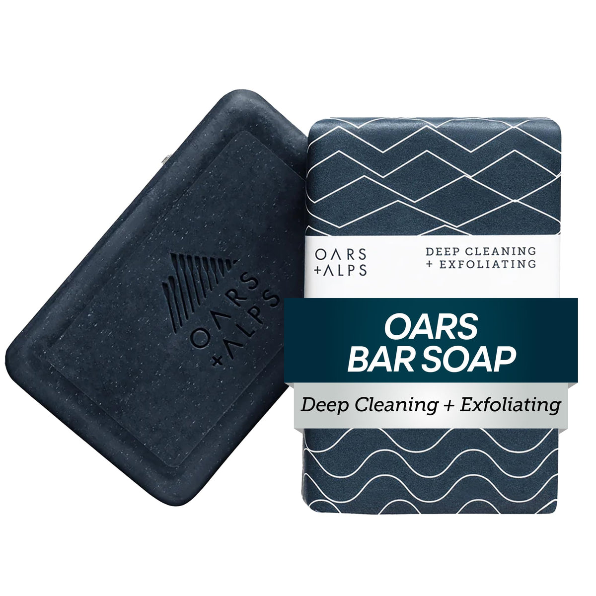 Oars + Alps front packaging showing blue charcoal bar for clear skin