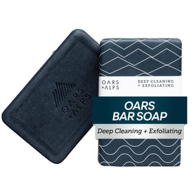 Oars + Alps front packaging showing blue charcoal bar for clear skin