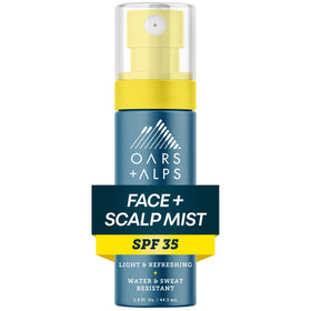 Oars + Alps front packaging showing the 1.5oz SPF 35 mist for convenient protection