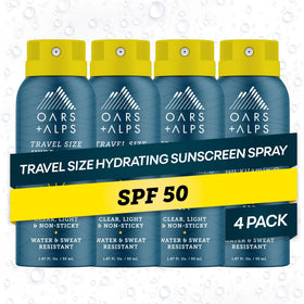 Oars + Alps front packaging showing SPF 50 and travel-size convenience