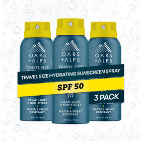 Oars + Alps product front packaging showing SPF 50 and travel benefit