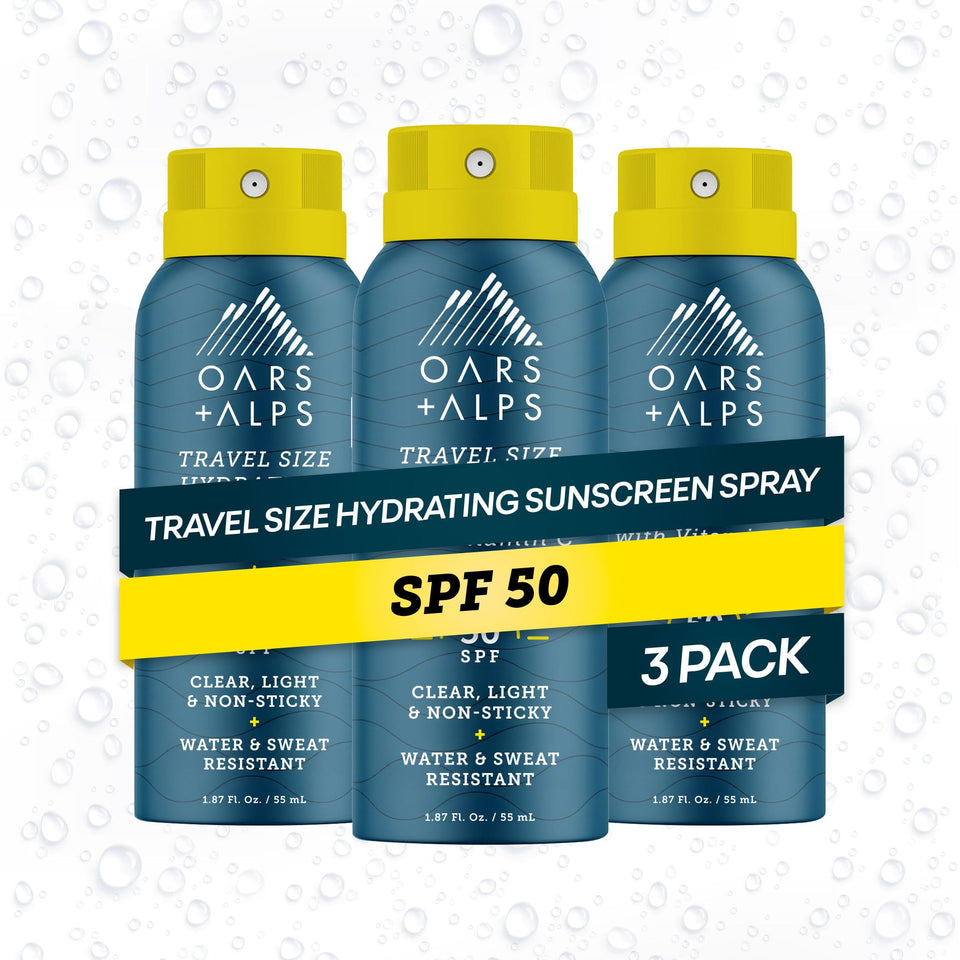 Oars + Alps product front packaging showing SPF 50 and travel benefit