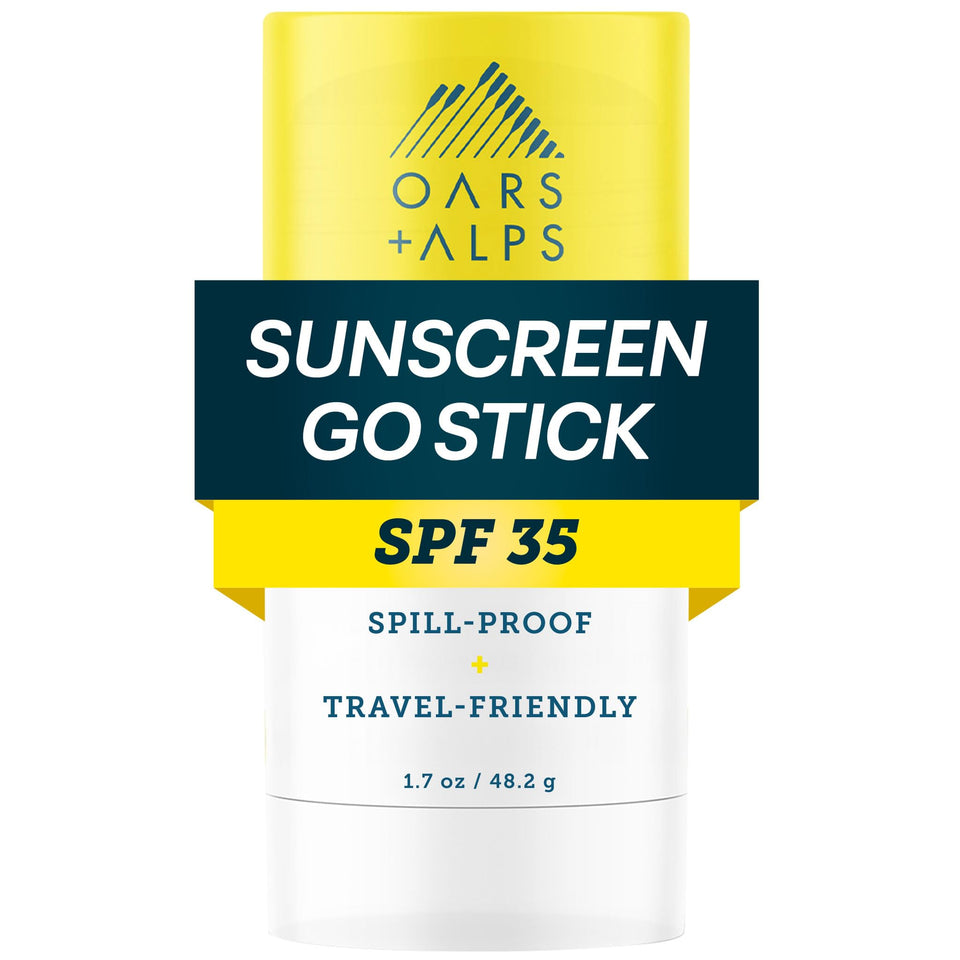 oars + alps front packaging showing SPF 35 and travel-friendly design