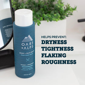 Oars + Alps in-shower lifestyle shot showing use after workout for refreshed skin