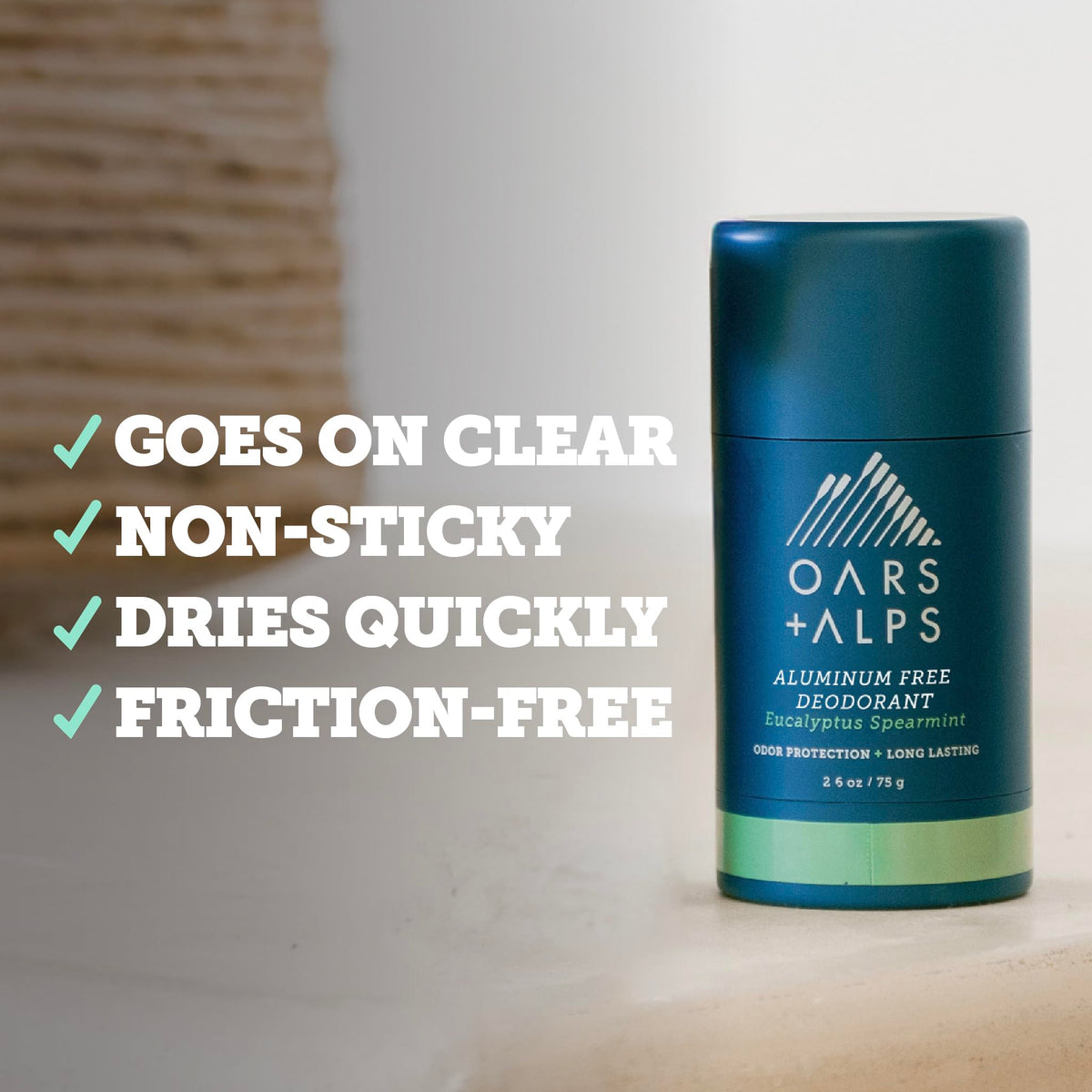 Oars + Alps ingredients flatlay highlighting natural botanicals and cornstarch absorption