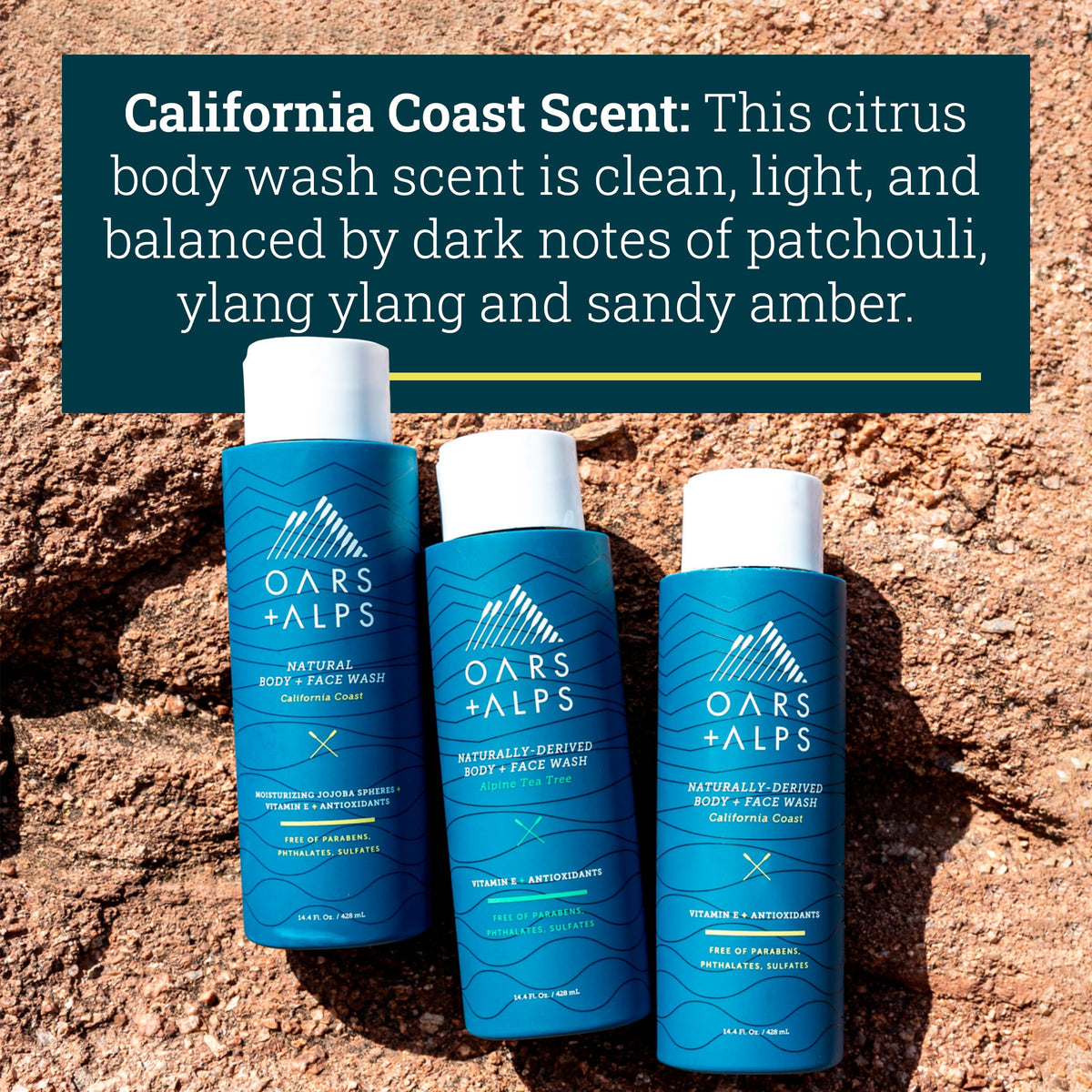 Oars + Alps ingredients shot highlighting Vitamin E sachet and antioxidant moisturizing benefit
