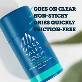 Oars + Alps on bathroom counter in morning routine conveying easy daily use