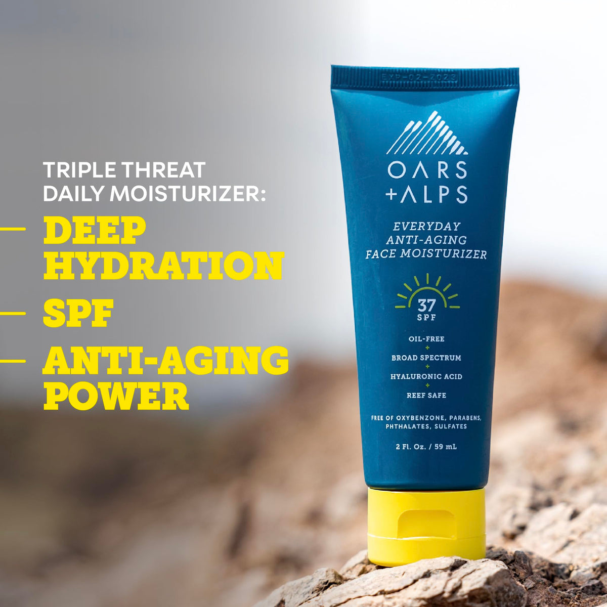 Oars + Alps close-up texture with hyaluronic acid highlighting hydrated finish