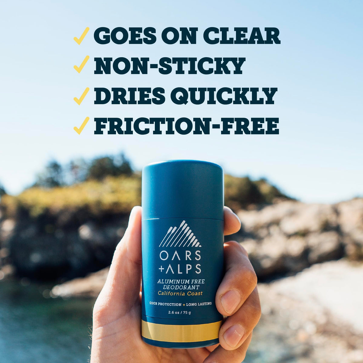 Oars + Alps lifestyle shot on California coast conveying fresh scent