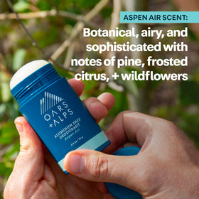 Oars + Alps deodorant placed on bathroom shelf suggesting daily use