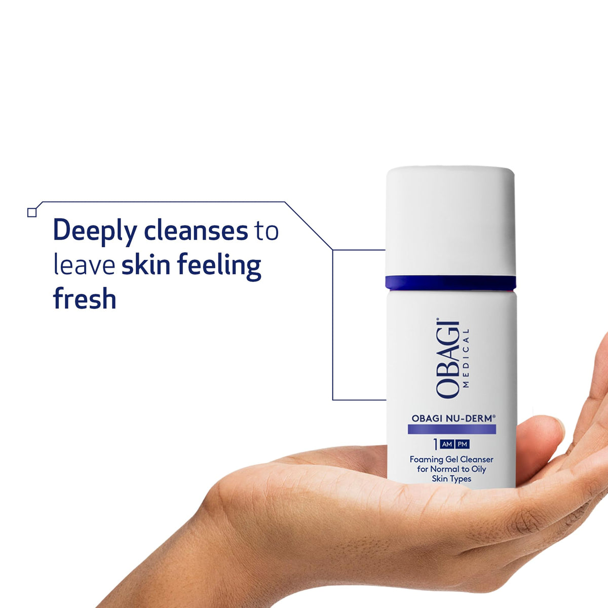 Obagi Medical gel foam texture close-up, gentle cleansing visible