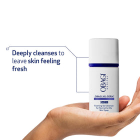 Obagi Medical gel foam texture close-up, gentle cleansing visible