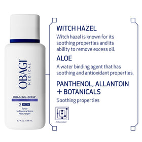 Obagi Medical Nu-Derm toner on cotton pad illustrating gentle removal of impurities