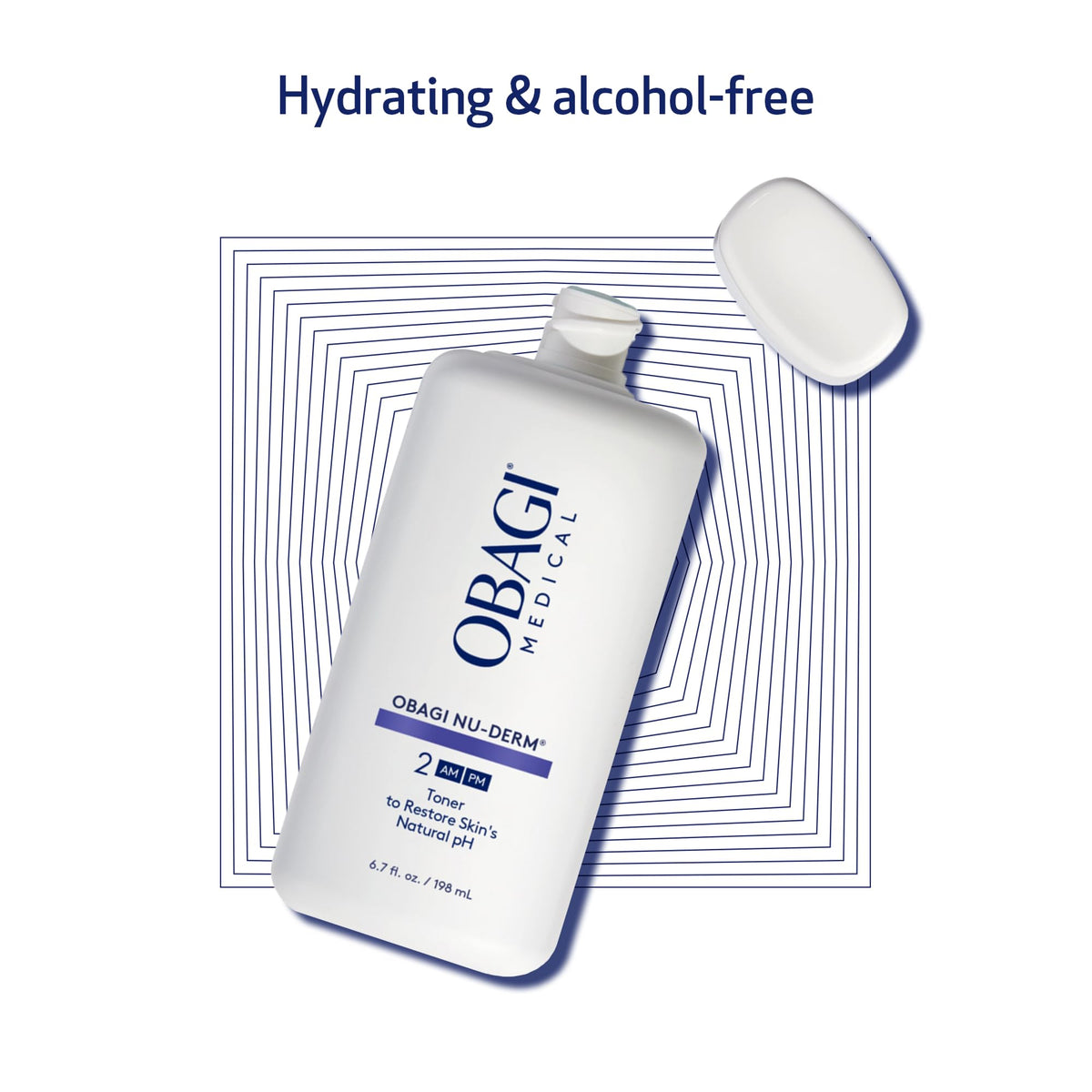 Obagi Medical Nu-Derm toner with witch hazel and aloe visuals highlighting soothing properties